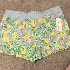 Lilly Pulitzer NWT lemon print luxletic Shorts - Blue and Yellow